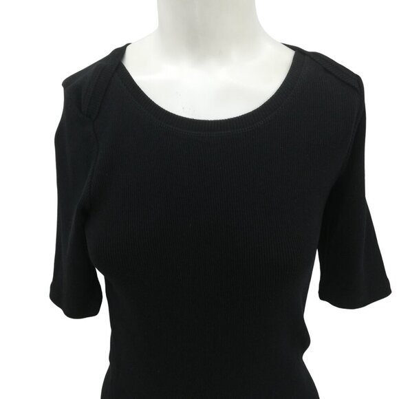 Sundance Ribbed Black Short Half Sleeved Round Neck T Shirt Size M Cotton Basic - Picture 3 of 11